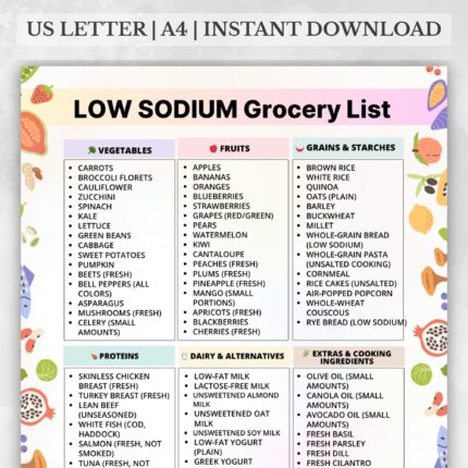 Low Sodium Grocery List – Printable Low Salt Food List for Heart Health, Kidney Disease & Hypertension