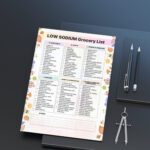 Low Sodium Grocery List – printable low salt food list for hypertension, heart disease, and kidney disease, includes vegetables, fruits, grains, proteins, and dairy