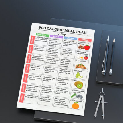 900 calorie meal plan, low calorie meal plan, 900 calorie diet, 7 day meal plan for weight loss, printable calorie meal plan, calorie deficit plan, 900 calories per day, daily meal plan PDF, portion control diet, weight loss meal plan printable