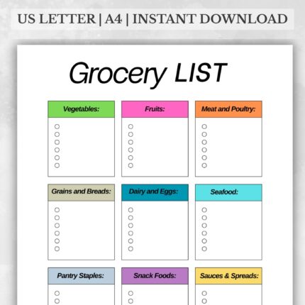 Printable Grocery List Template – Blank Checklist by Food Category (PDF Download)