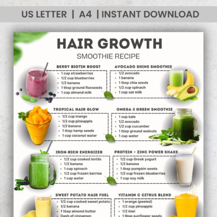 Hair Growth Smoothie Recipes – 10 Printable Superfood Blends for Healthy Hair