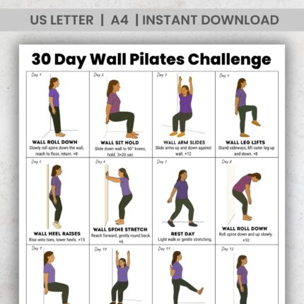 30 Day Wall Pilates Challenge Printable – Daily Wall Exercises for Strength, Flexibility, Toning