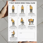 7 Day Quick Desk Yoga Flow chart with seated office yoga stretches for neck, back and shoulders, printable in A4 and US Letter