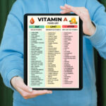 Vitamin A Food List – printable chart with Eat, Limit, and Avoid categories showing high, moderate, and low vitamin A foods