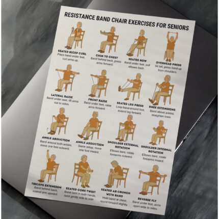 Illustrated resistance band chair exercises for seniors – 18 low-impact seated movements to improve strength and flexibility